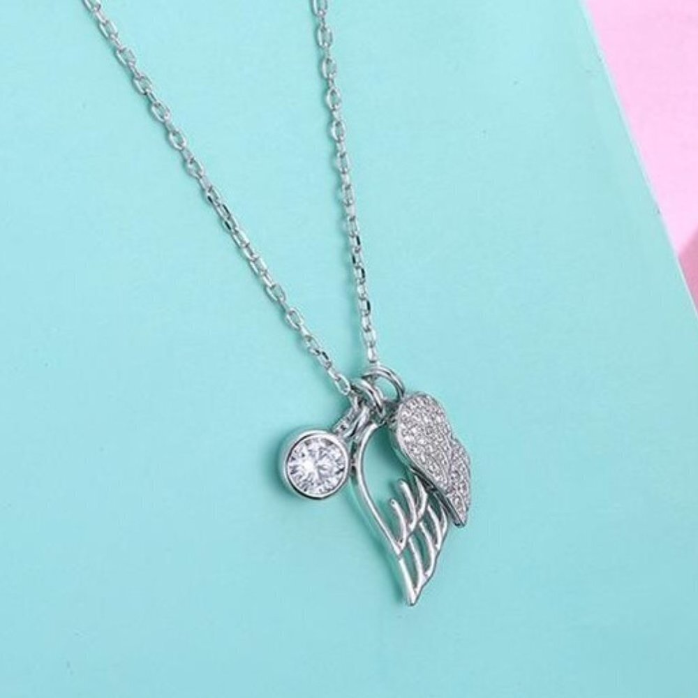 .925 Sterling Silver and CZ - Angel Wings Necklace